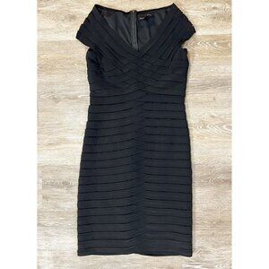 Frank Lyman Sz 6 Black Shutter Bandage V Neck Cap Sleeve s Pencil Sheath Dress